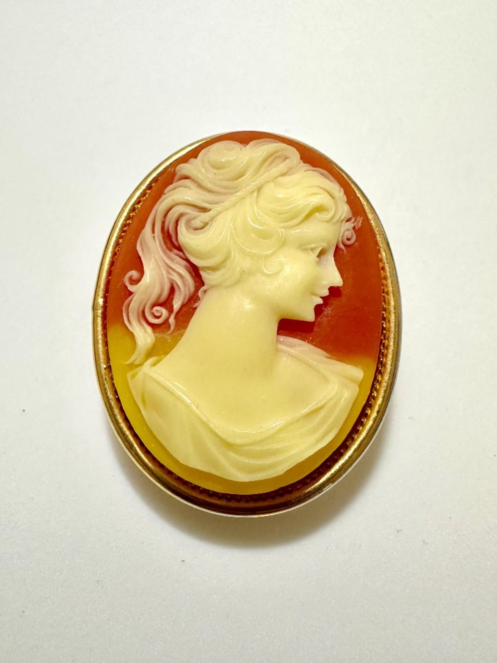 Vintage Cameo Locket Brooch Pendant Gold Tone